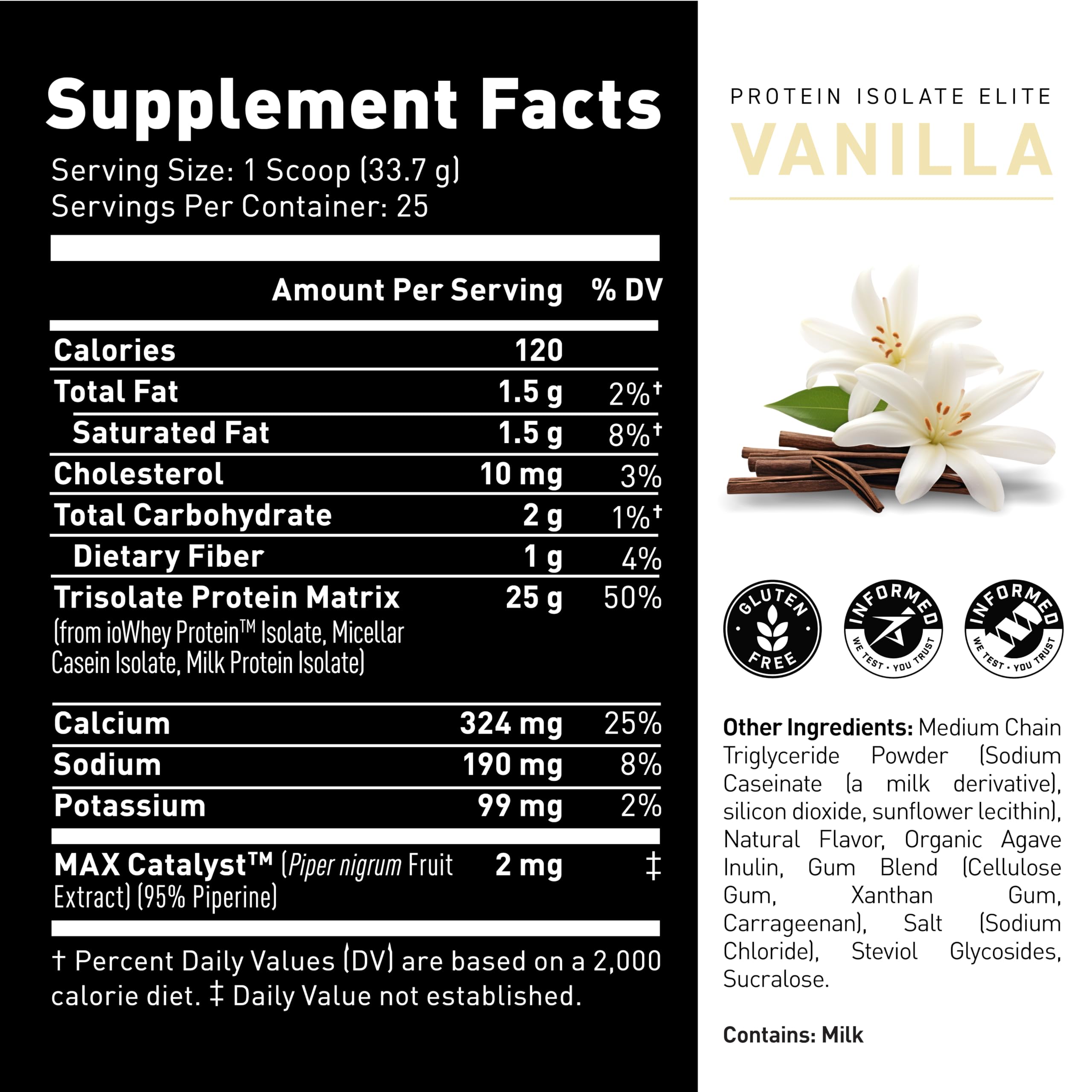 Kaged Vanilla tub on a kitchen counter with measurement marks.