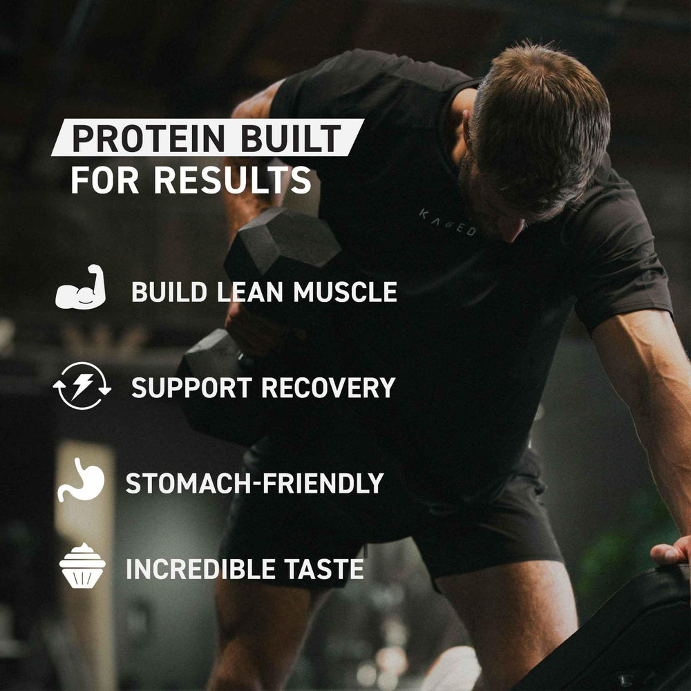 Shaker cup ready for on-the-go recovery with Kaged chocolate peanut butter powder