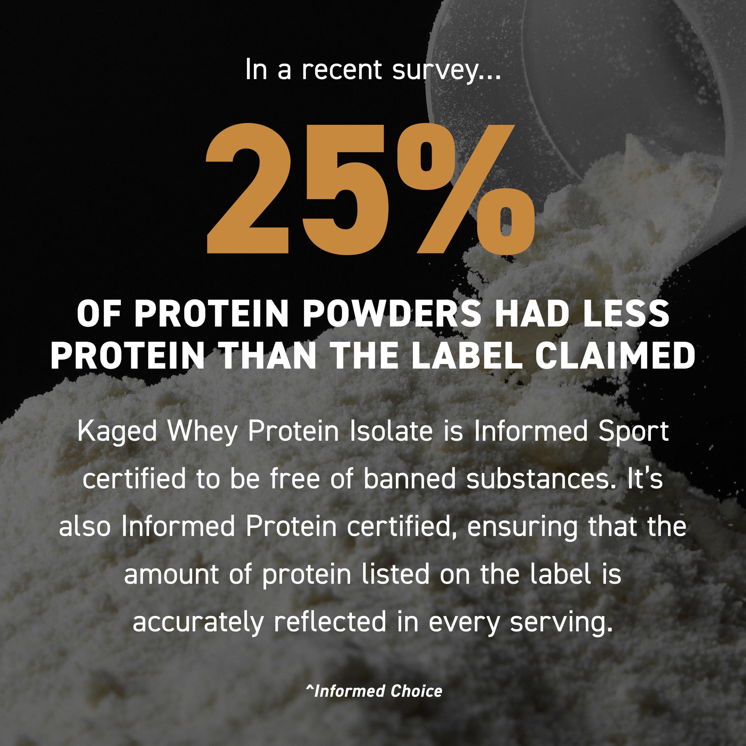 Close-up of Kaged Whey Protein Isolate bottle showing natural flavor and purity