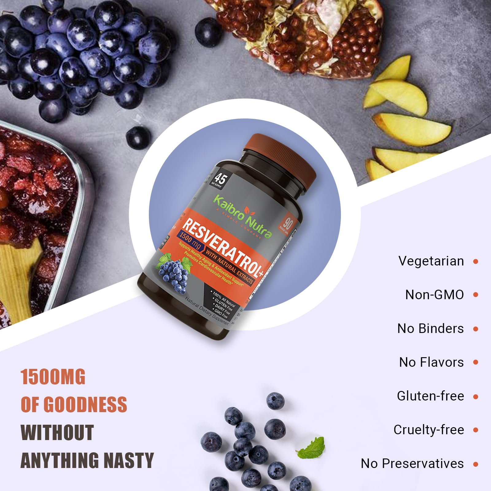 Kaibro Nutra ingredient panel with green tea and acai berry components