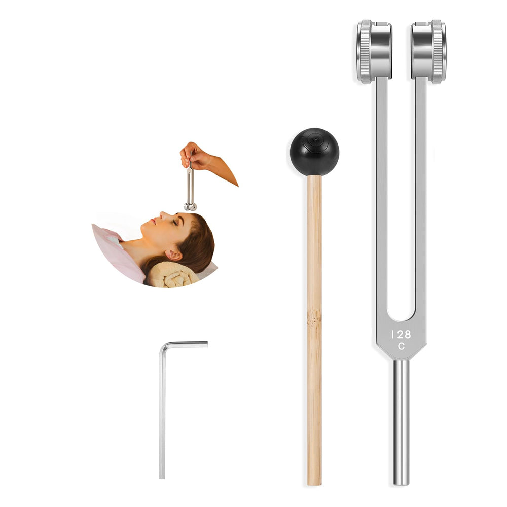 KAIGESZAD C128hz tuning fork with reflex hammer for chakra balance and sound therapy sessions.
