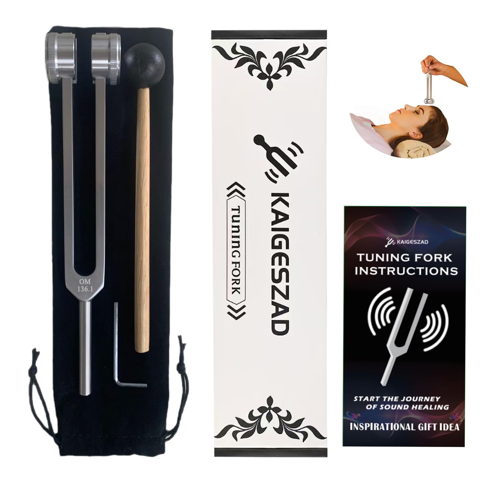 KAIGESZAD OM136-1hz tuning fork with mallet for mindful sound sessions.