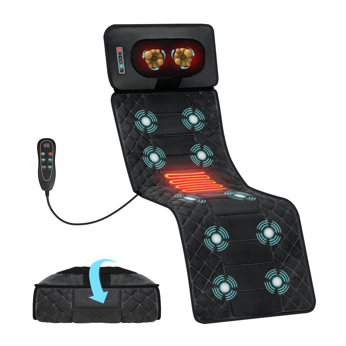 Kainsati full body massage mat with heat and neck pillow for home spa relief