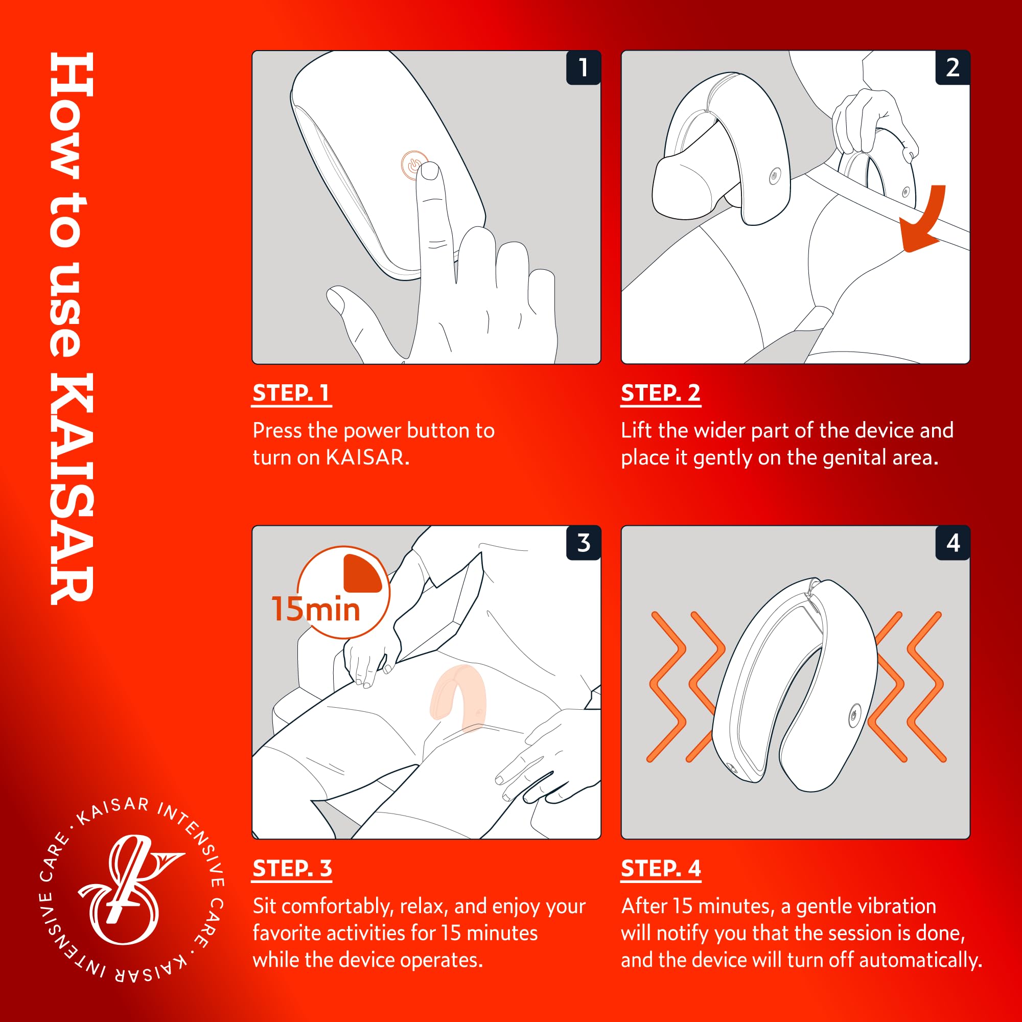 KAISAR certification icons indicate safety and regulatory compliance