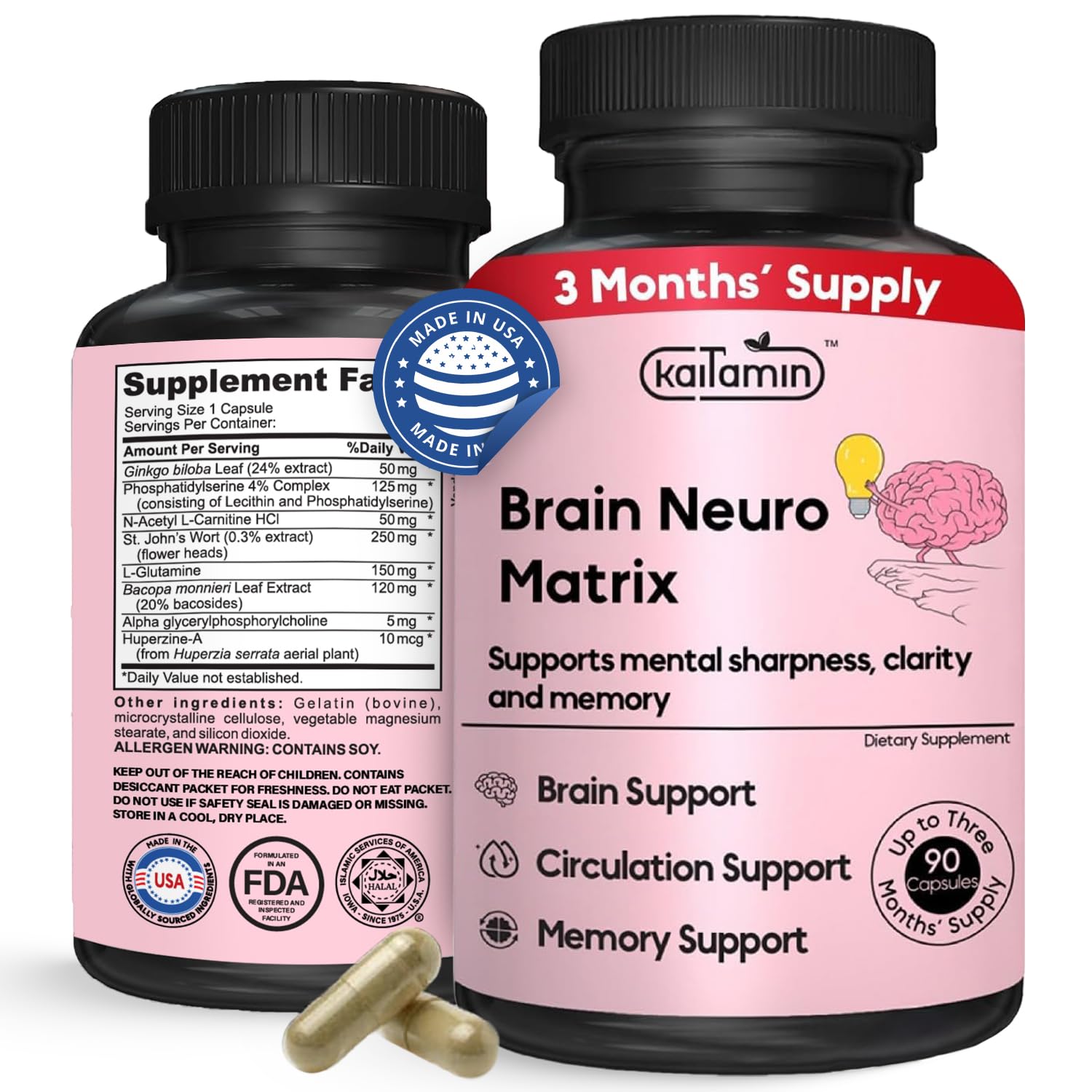 Kaitamin Memory & Focus bottle promotes daily focus and mental clarity.