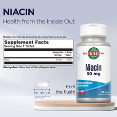 KAL Niacin tablets label highlights ActivTab technology for fast absorption.