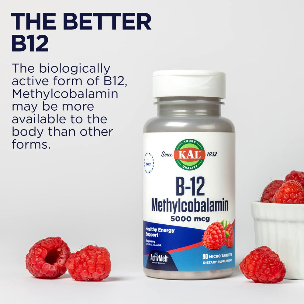 KAL energy-metabolism graphic highlights potential benefits of B12 support.