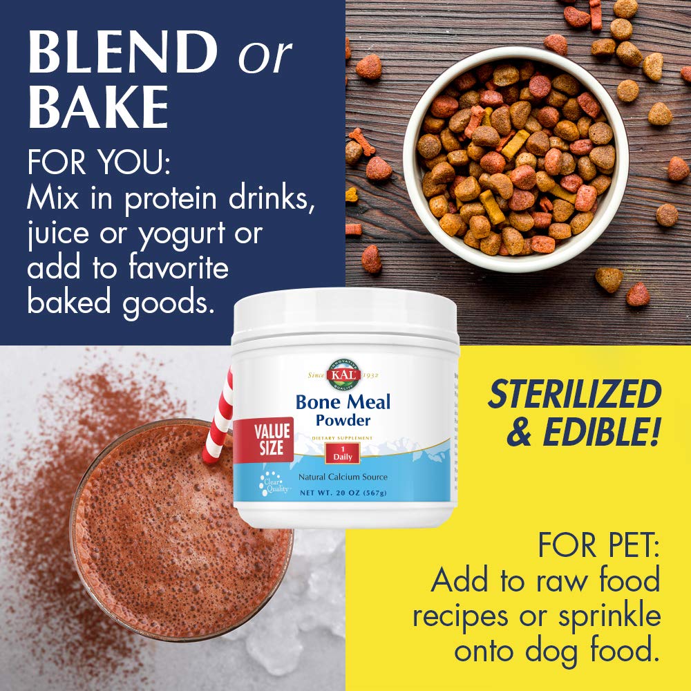 KAL Bone Meal Powder jar open for pantry storage and accessibility.