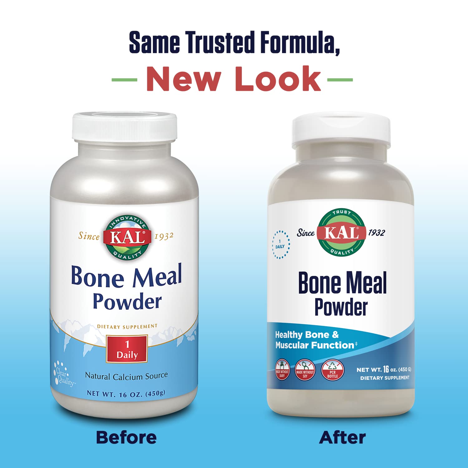 KAL Bone Meal Powder pour capturing versatile use in shakes and yogurt.
