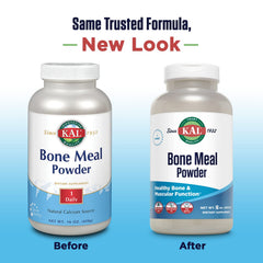 KAL Bone Meal Powder pour capturing versatile use in shakes and yogurt.