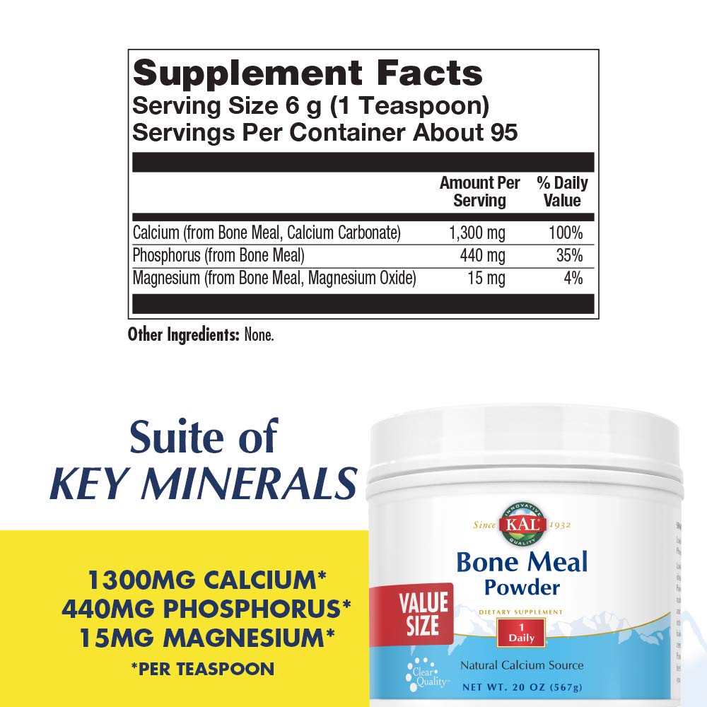 KAL Bone Meal Powder scoop displaying easy dosage for convenient supplementation.