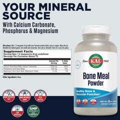 KAL Bone Meal Powder scoop showing easy measurement for daily minerals.
