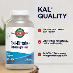 KAL Cal-Citrate+ ActivTab graphic illustrating fast-disintegration technology.