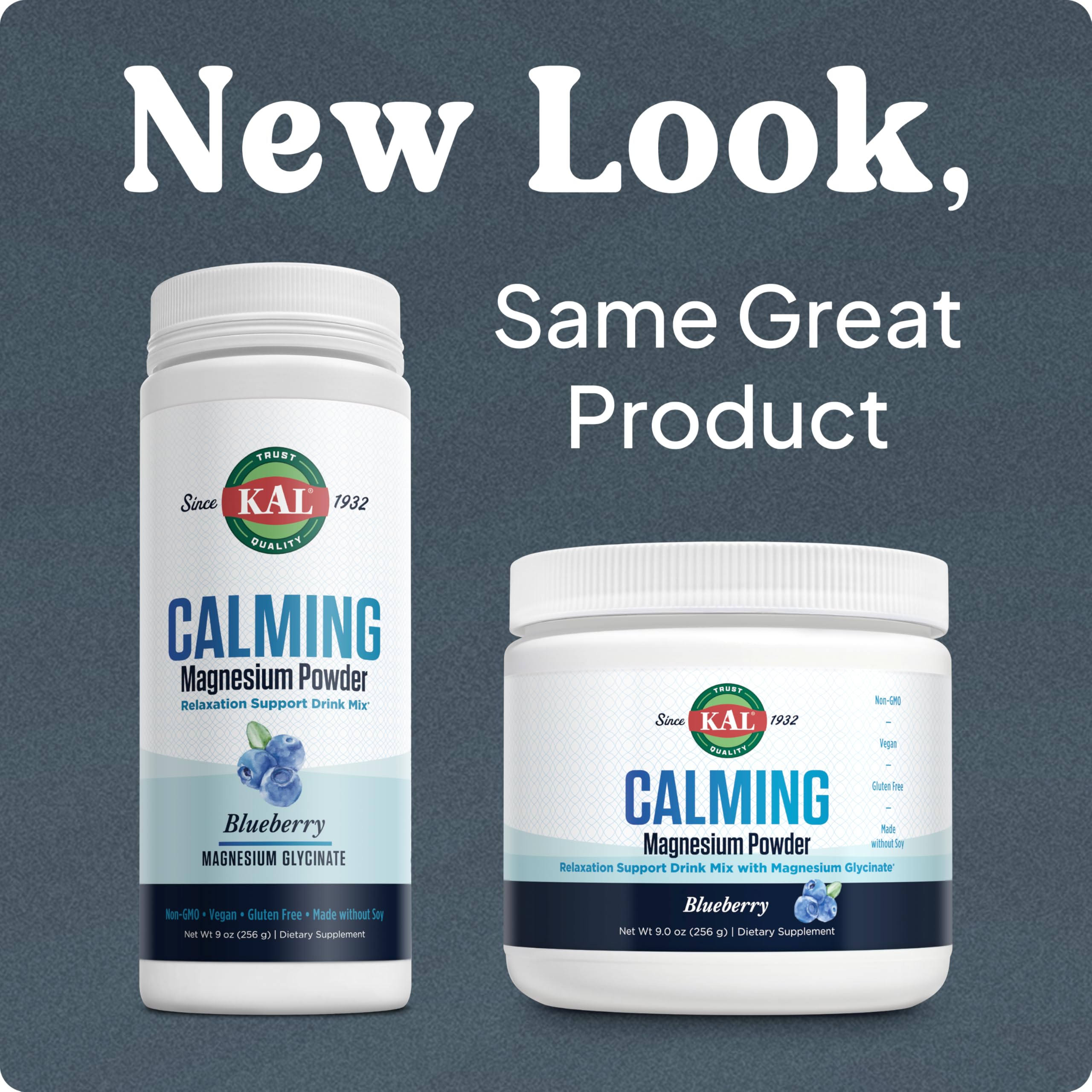 KAL Calming Magnesium Powder blueberry scoop beside glass for easy serving