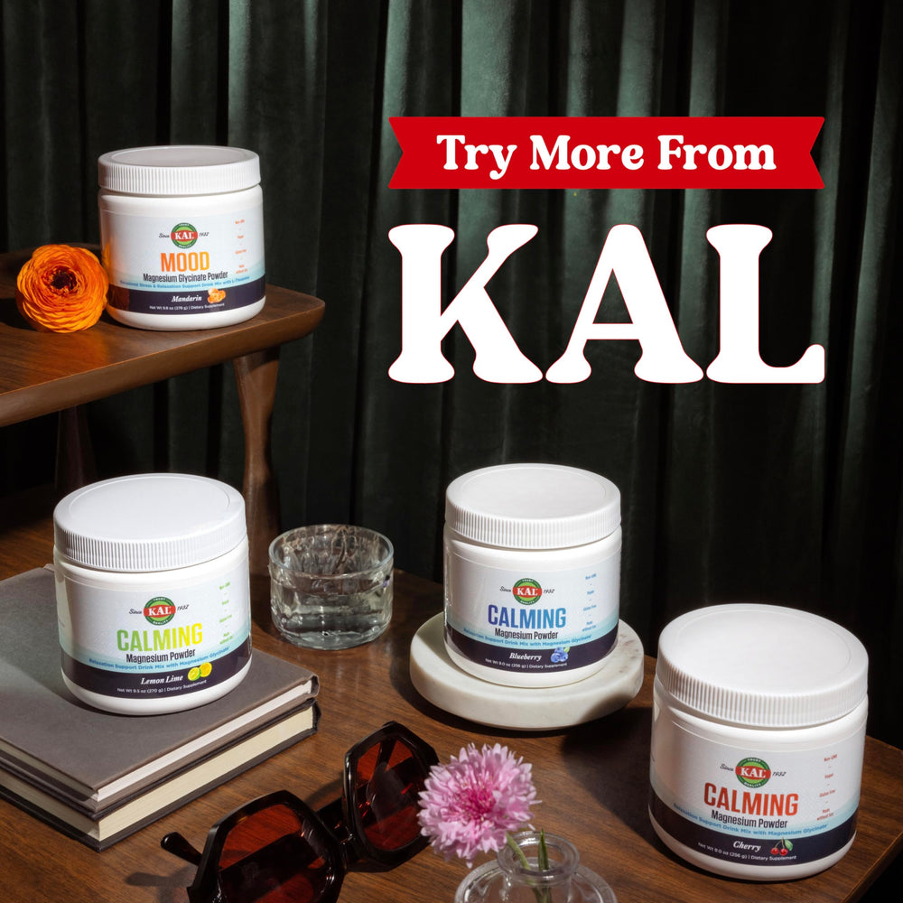 KAL Calming Magnesium Powder blueberry soy-free formula on label