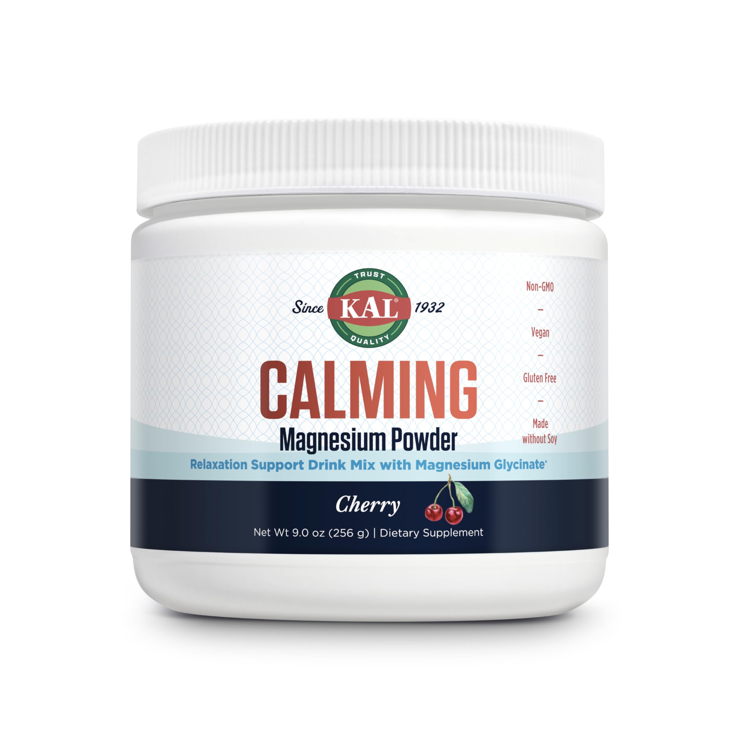 KAL Calming Magnesium Powder cherry package signals relaxation benefits for daily calm