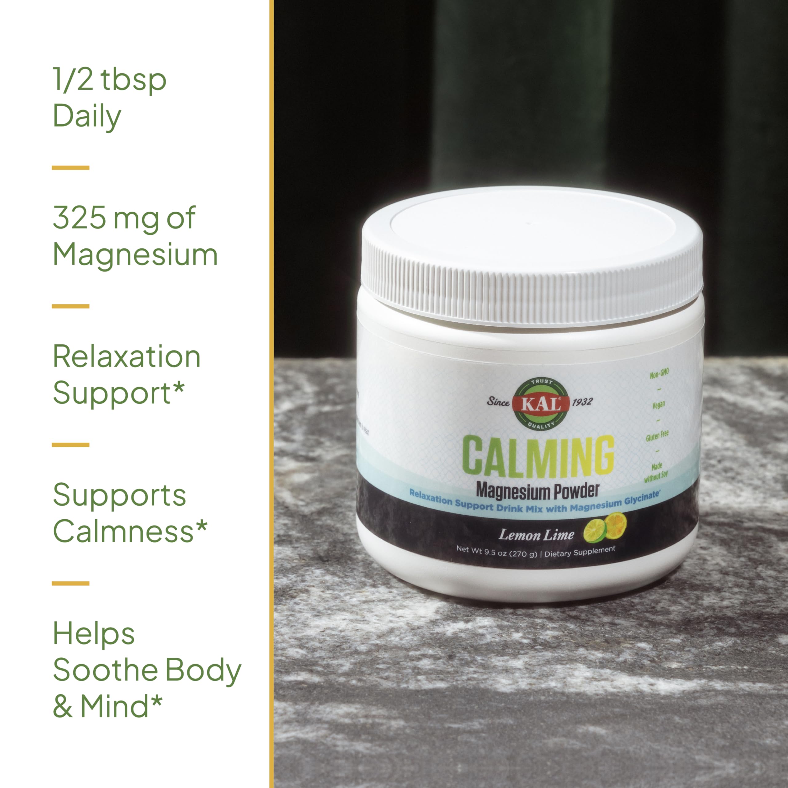 KAL Calming Magnesium Powder vegan gluten free packaging label