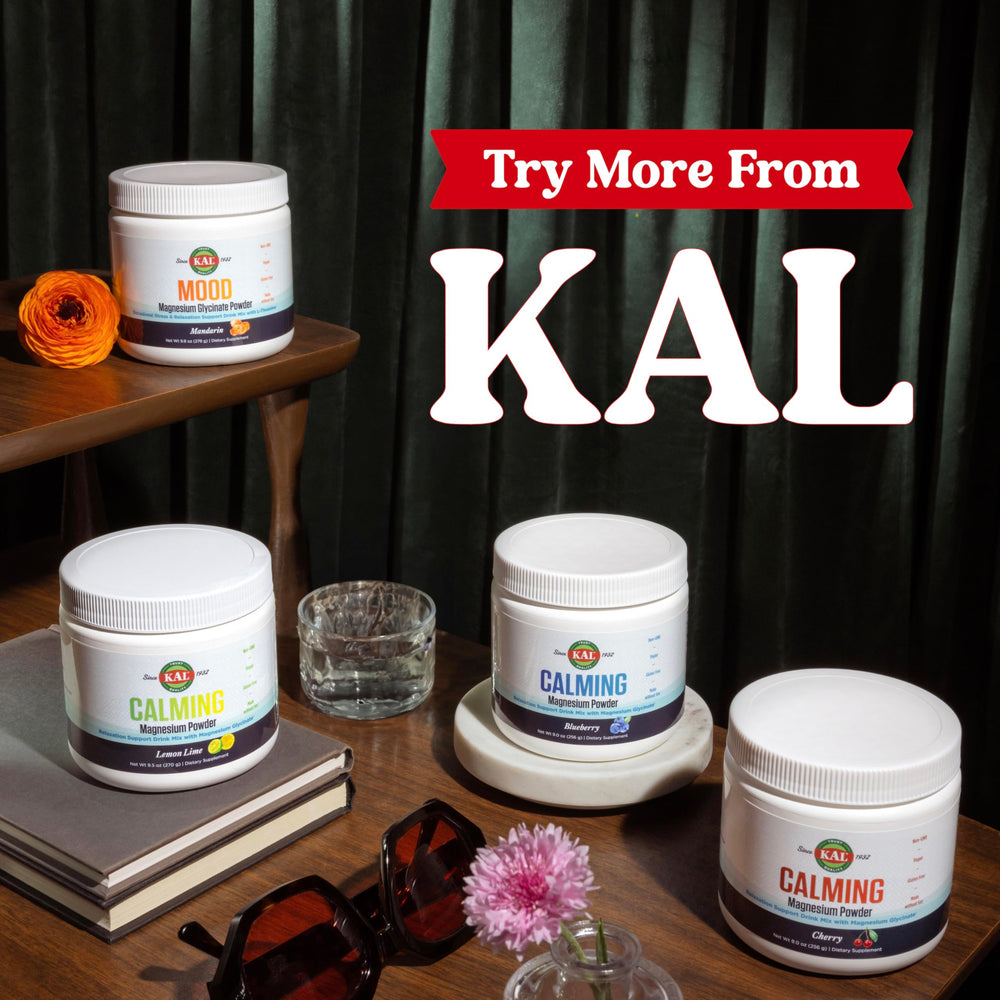 KAL Calming Magnesium Powder being poured into a beverage
