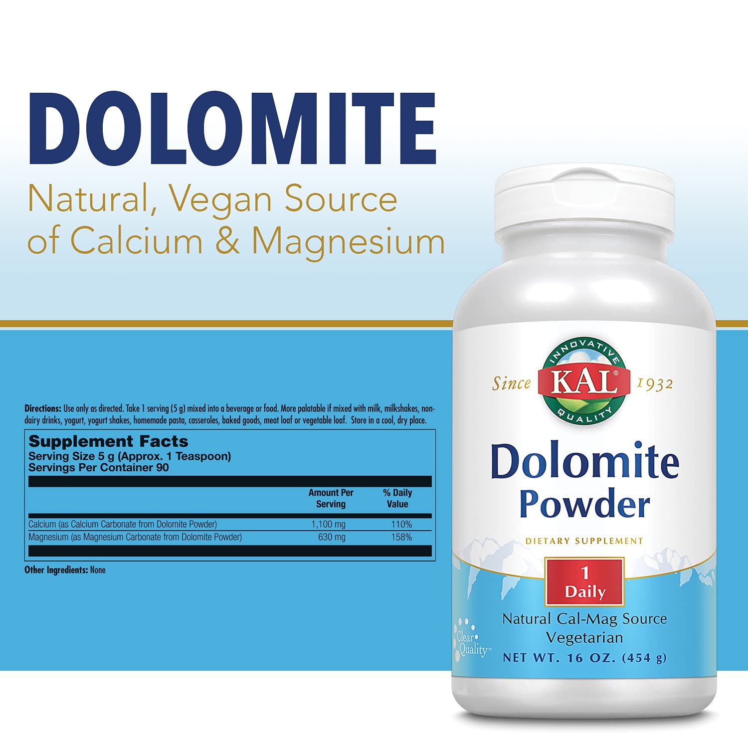 KAL Dolomite Powder fine texture close-up ready for blending into foods.