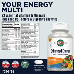 KAL Enhanced Energy label closeup highlights iron-free formula.