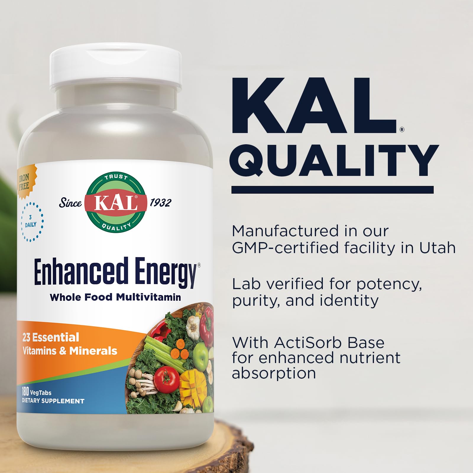 Kal Enhanced Energy Multivitamin in daily-use scene illustrates simple daily supplementation.
