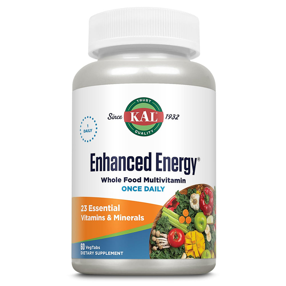 KAL Enhanced Energy Tablets bottle front highlighting compact daily energy