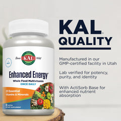 KAL Enhanced Energy Tablets ingredient panel lists vitamins and energizing greens