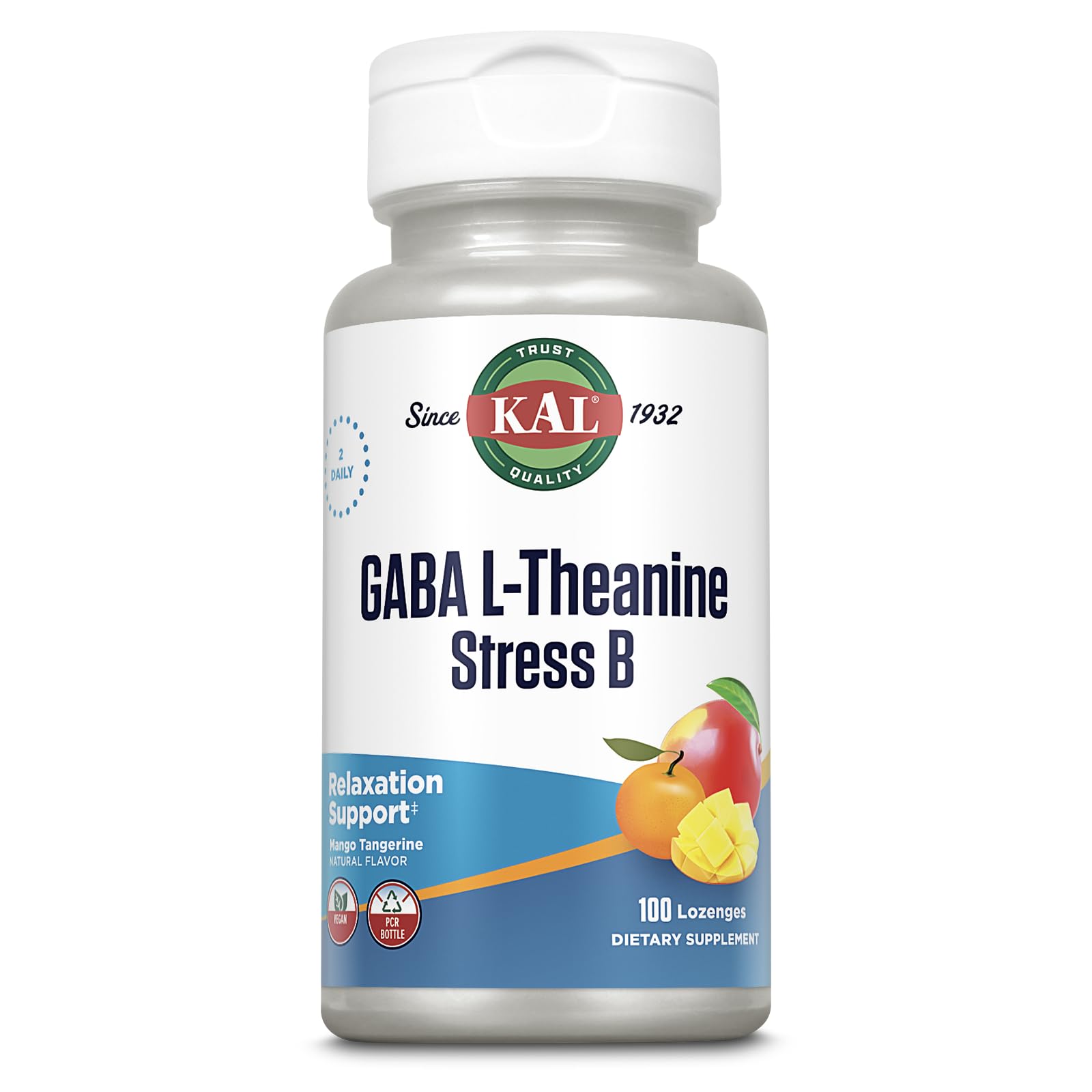 KAL GABA L-Theanine bottle promoting relaxed mood support.