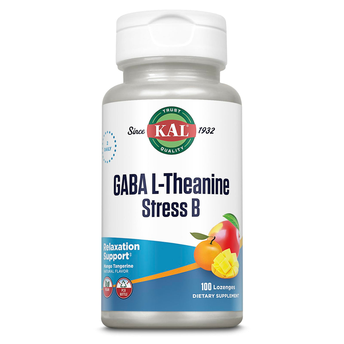 KAL GABA L-Theanine bottle promoting relaxed mood support.