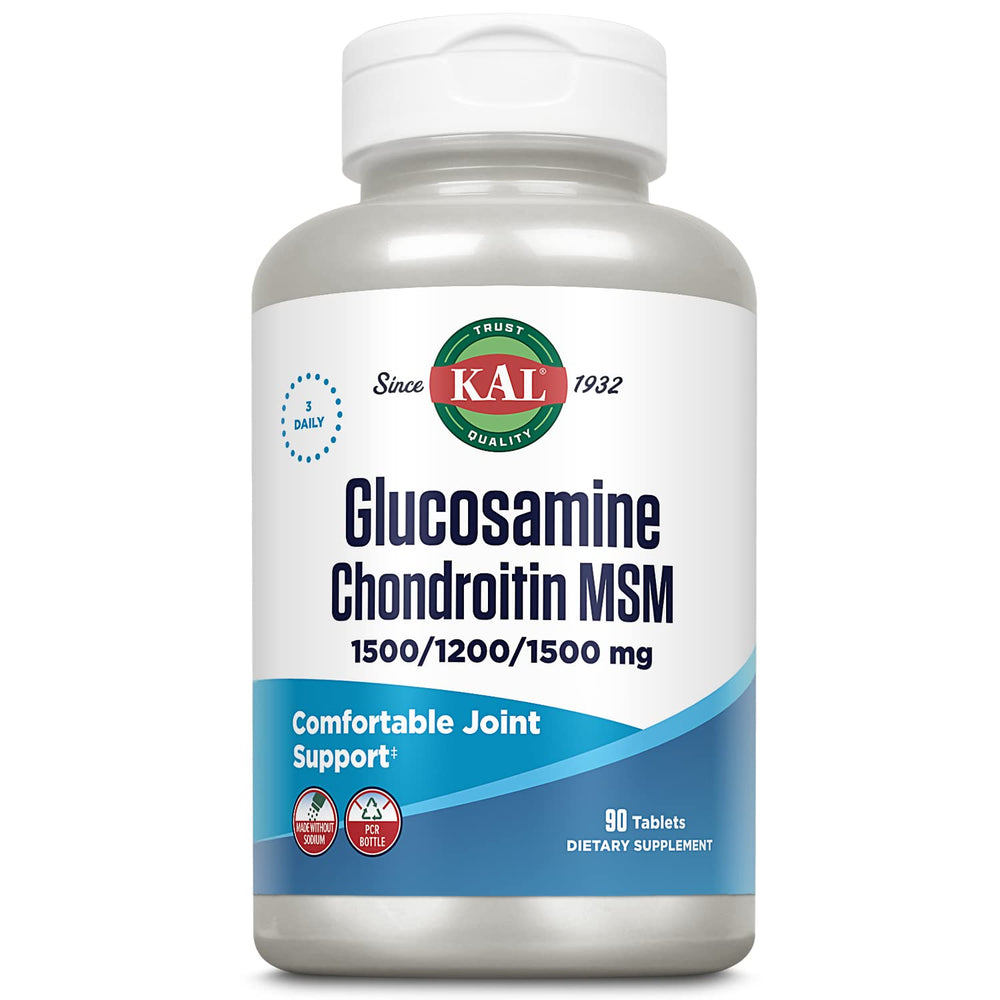 KAL Glucosamine Chondroitin MSM bottle front supports daily joint mobility.