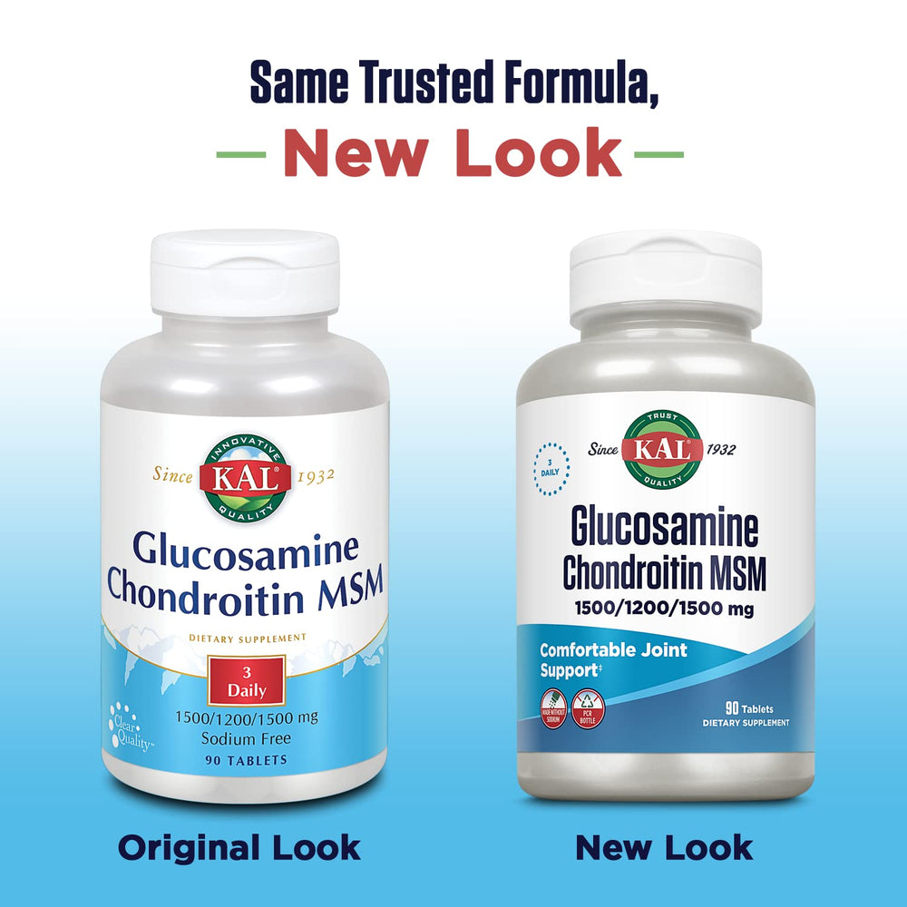KAL Glucosamine Chondroitin MSM pills closeup shows easy-to-swallow tablets.