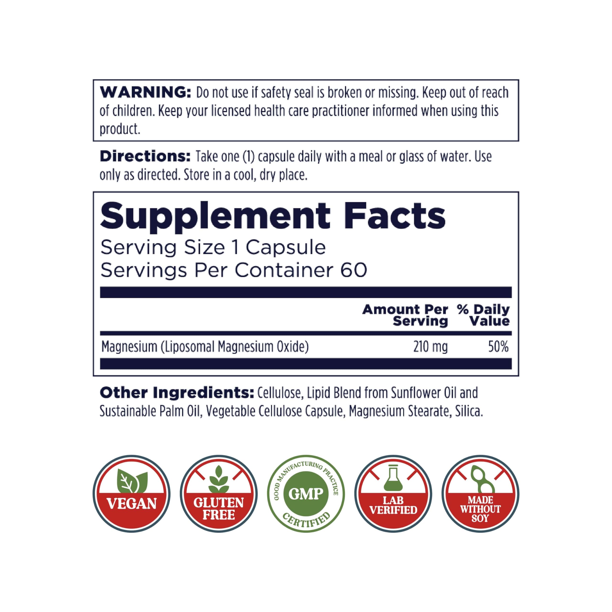 KAL Liposomal Magnesium Oxide capsules close-up, vegan and gluten-free for everyday wellness.