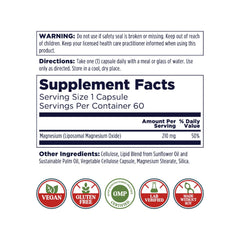 KAL Liposomal Magnesium Oxide capsules close-up, vegan and gluten-free for everyday wellness.