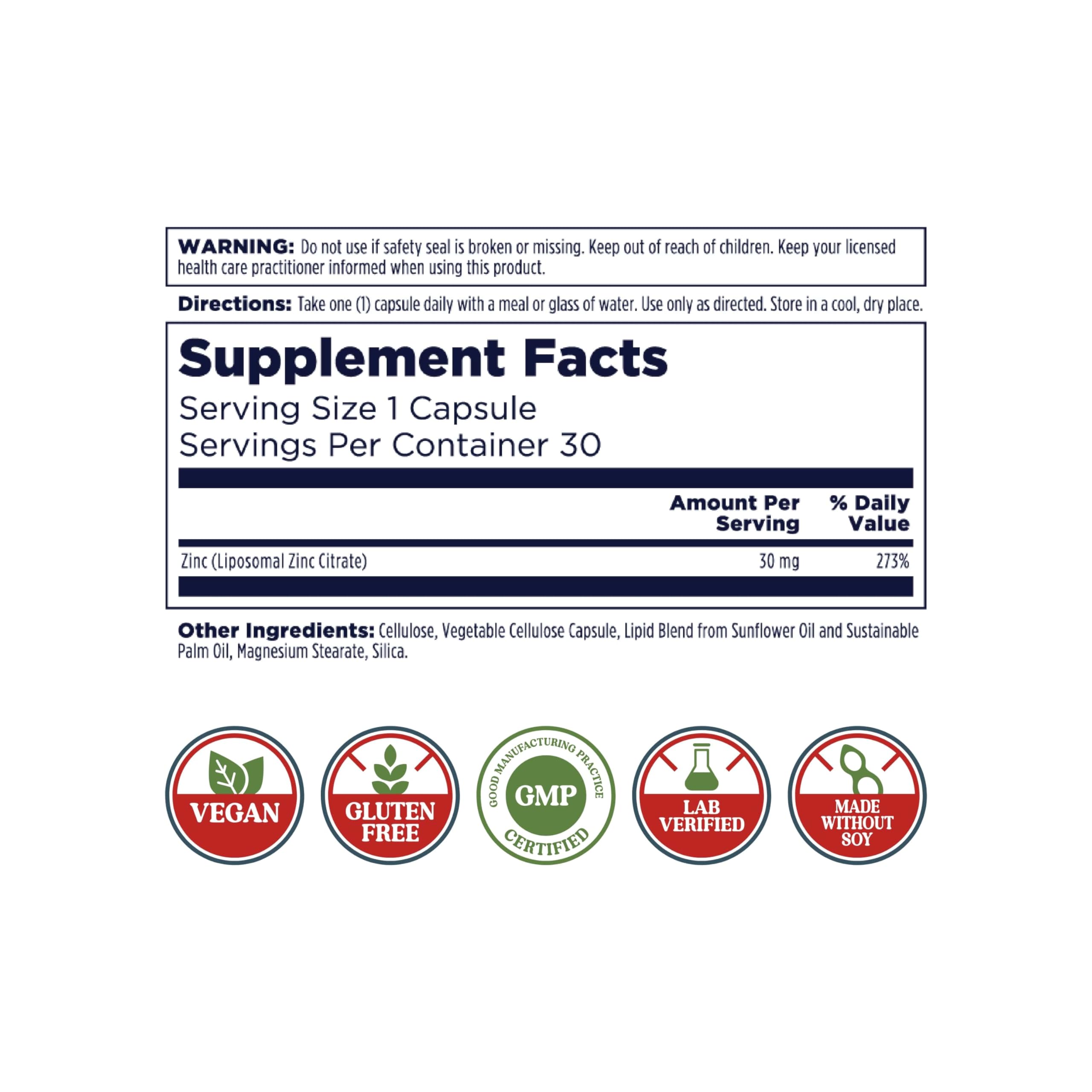 Close-up of KAL Liposomal Zinc capsules highlighting premium absorption.