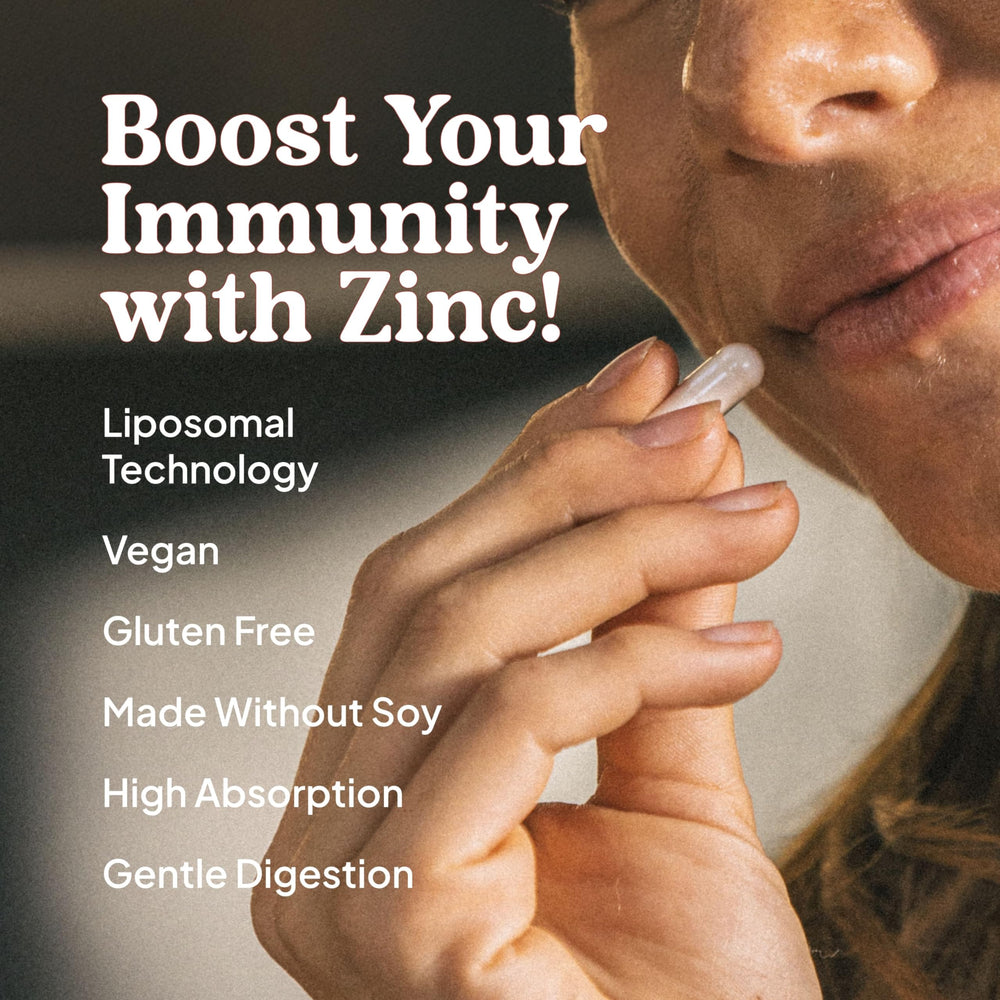 KAL Liposomal Zinc label shows vegan, gluten-free, soy-free formula.