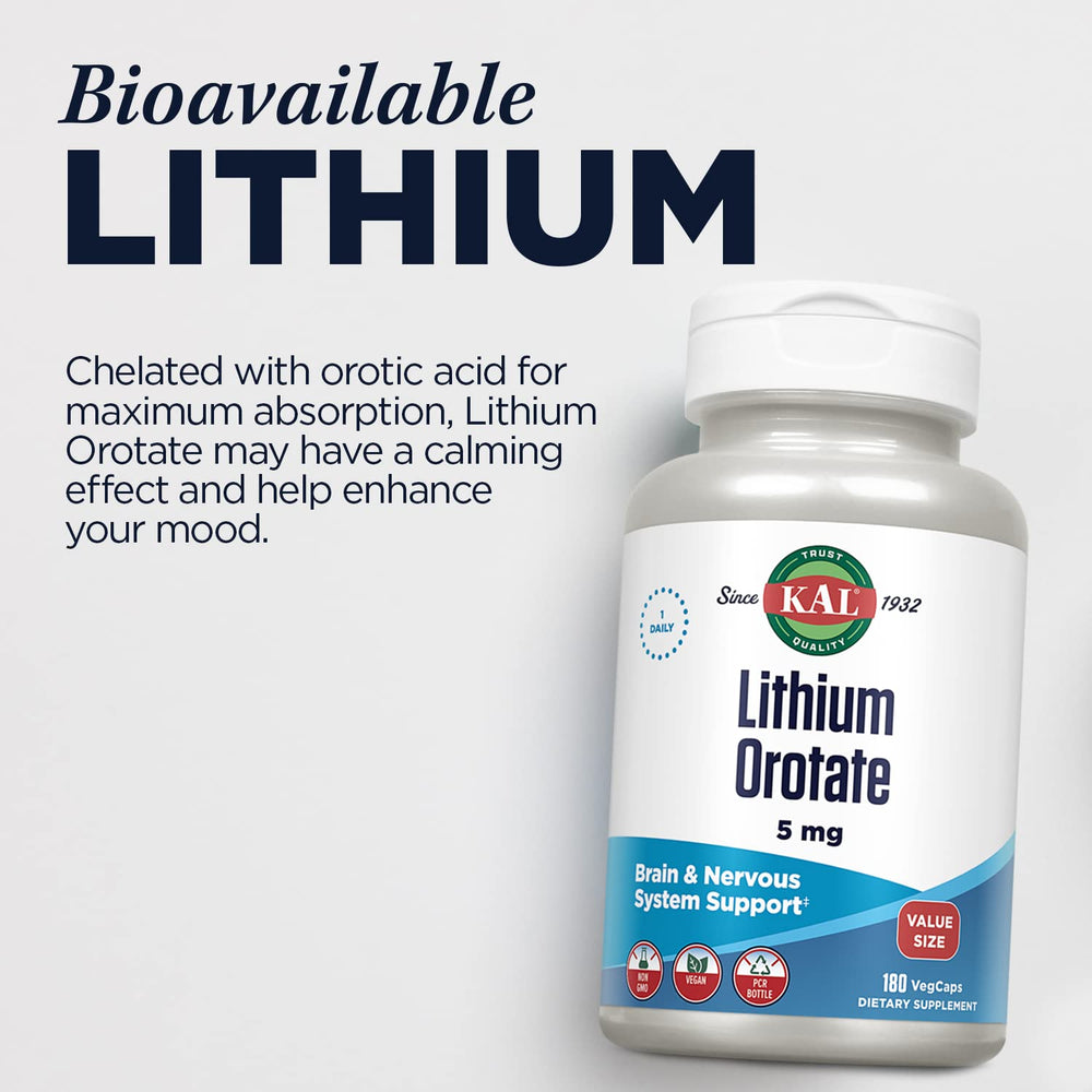 Dosage guide for KAL Lithium Orotate 5mg supports a simple daily routine.