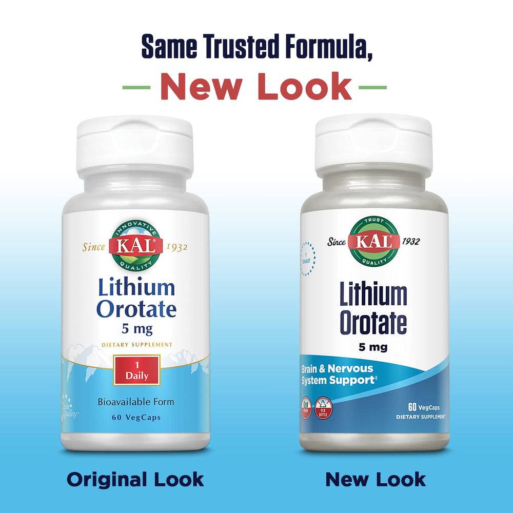 Label detail shows 5 mg lithium per VegCap and vegan formula