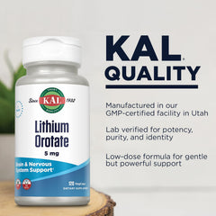 KAL Lithium Orotate label close-up with GMP badge indicating quality