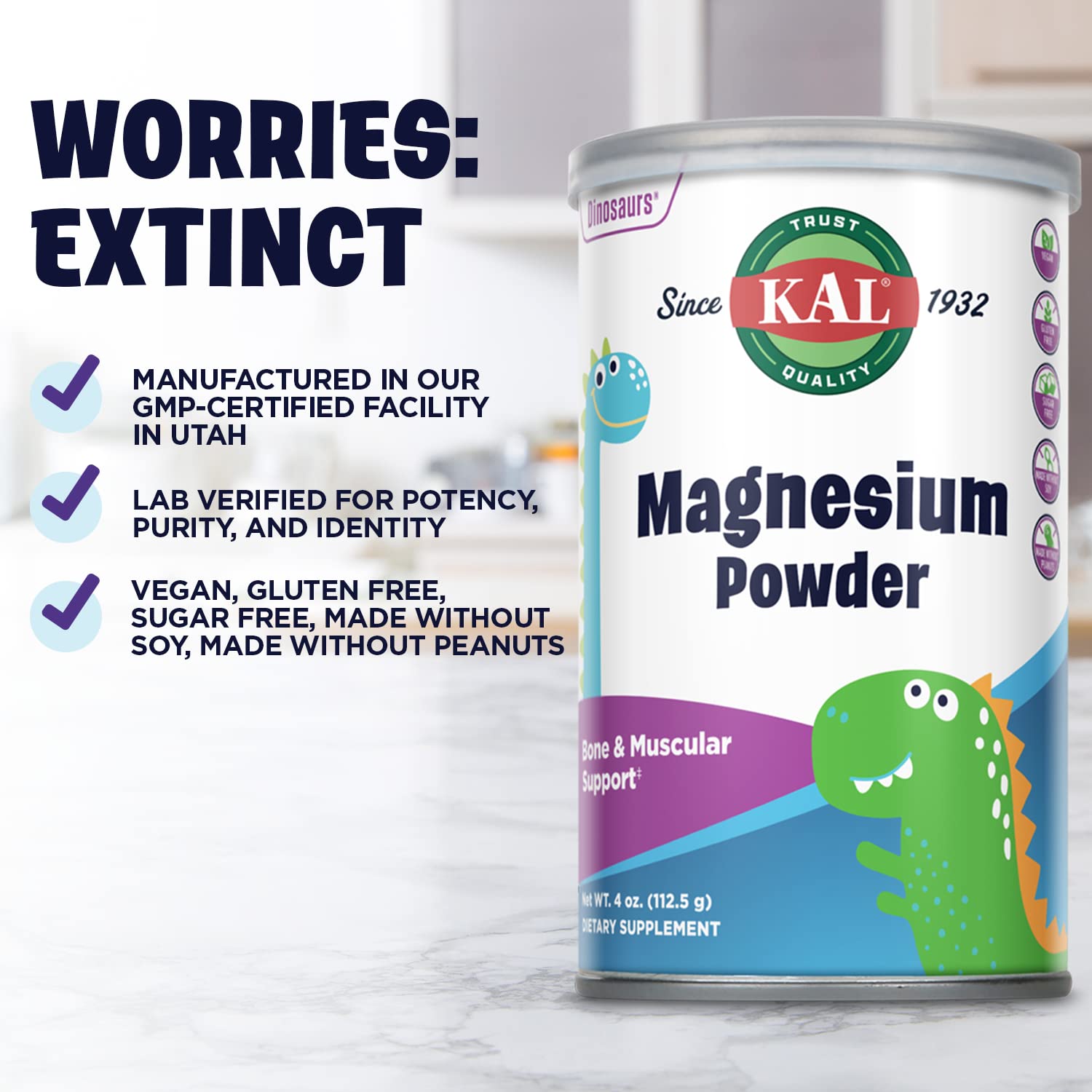 KAL magnesio para niños sin sabor, opción neutra para bebidas.