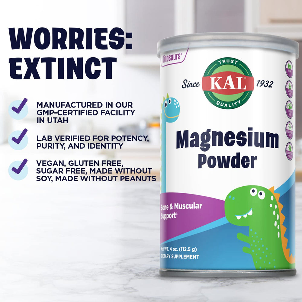 KAL magnesio para niños sin sabor, opción neutra para bebidas.