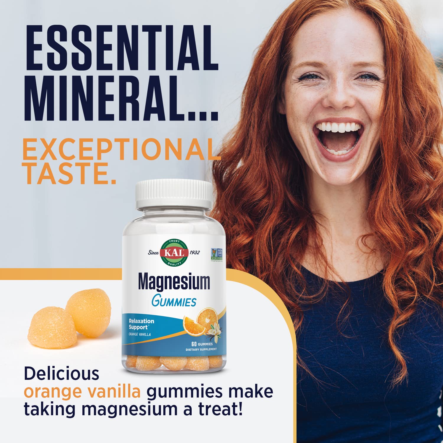 KAL Magnesium Citrate Gummies label emphasizes non-GMO vegetarian formula and dairy-free ingredients