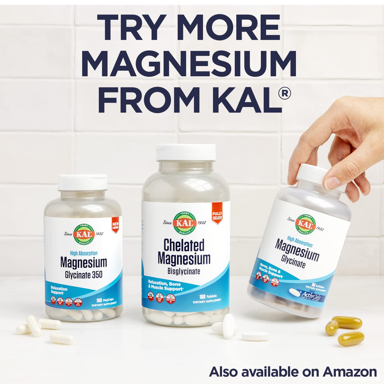 KAL Magnesium Citrate packaging shown in PCR recycled plastic bottle