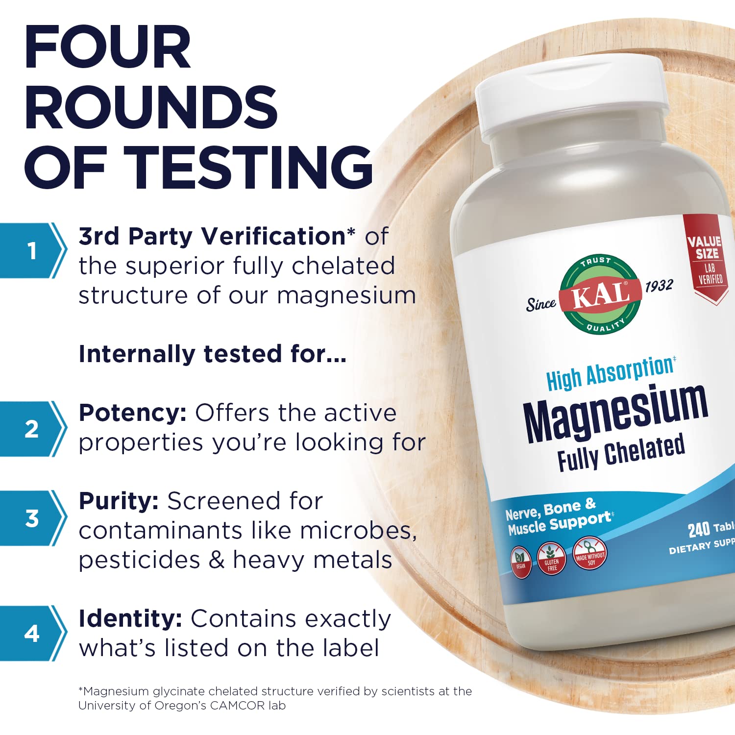 KAL 240-count value size packaging for long term magnesium support.