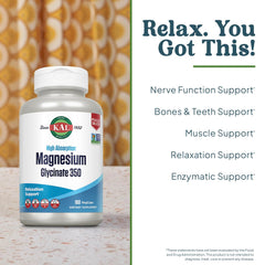 KAL Magnesium Glycinate bottle on shelf emphasizes non-GMO and vegan-friendly packaging