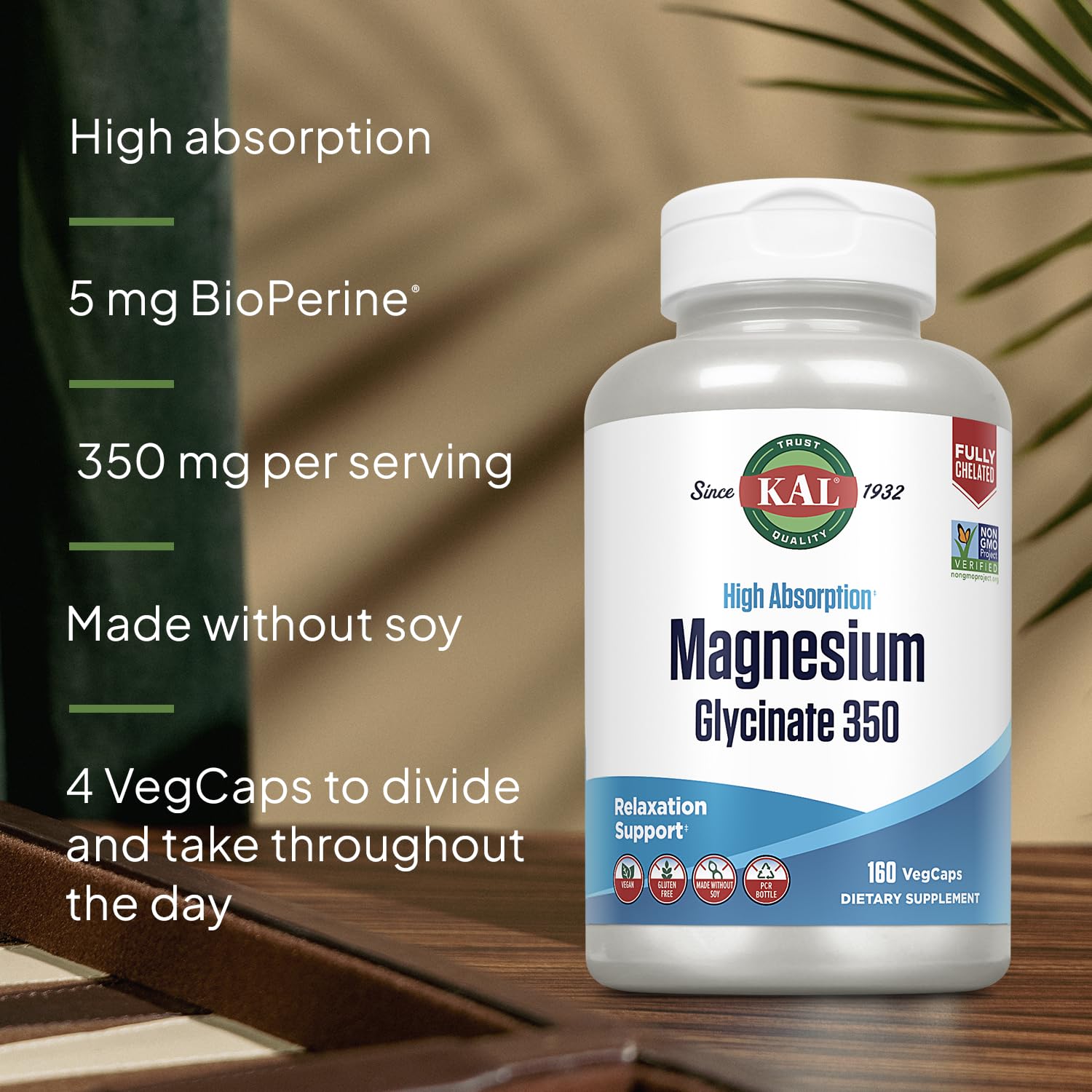 KAL Magnesium Glycinate capsules being poured for easy daily dosing