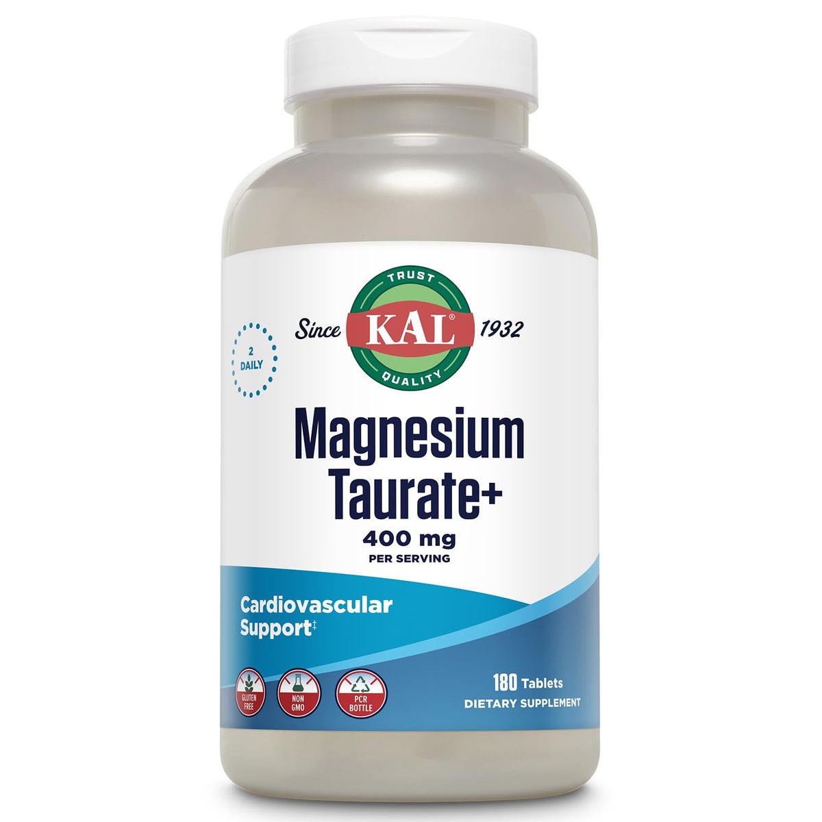 KAL Magnesium Taurate Plus tablets in bottle support muscle and nerve function