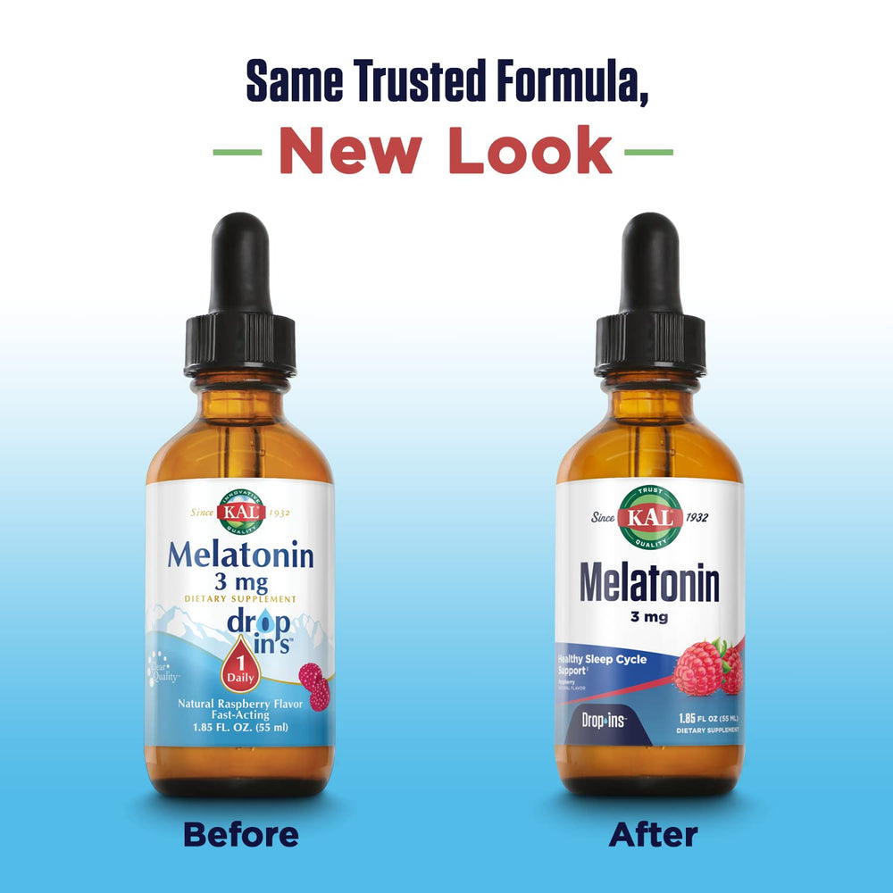 KAL Melatonin DropIns dropper dispensing the 3mg dose at night