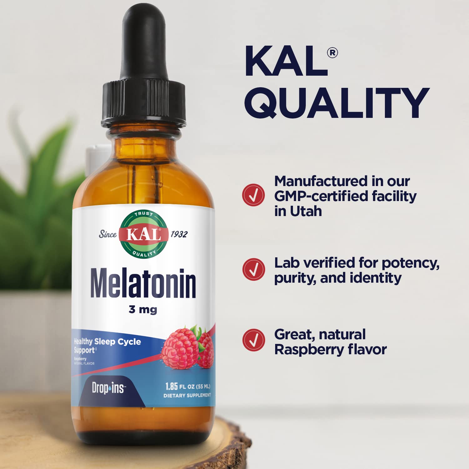 KAL Melatonin DropIns label close-up for brand reliability