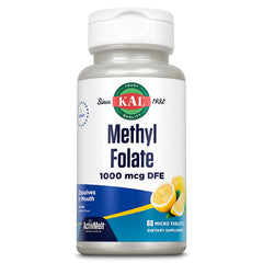 KAL Methyl Folate 1000mcg bottle for convenient daily supplement supporting heart and brain health