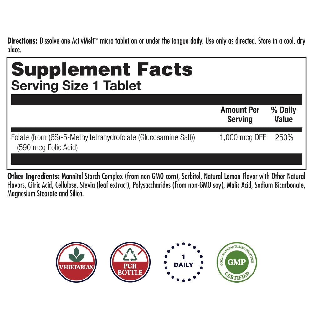 KAL Methyl Folate ActivMelt Lemon tablets closeup showing quick-dissolve format